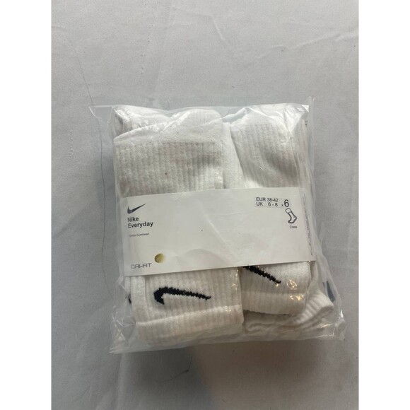 Nike Everyday Cotton Cushioned Crew Socks Unisex Size 6-8 White 6-Pairs Dri Fit - Picture 1 of 3